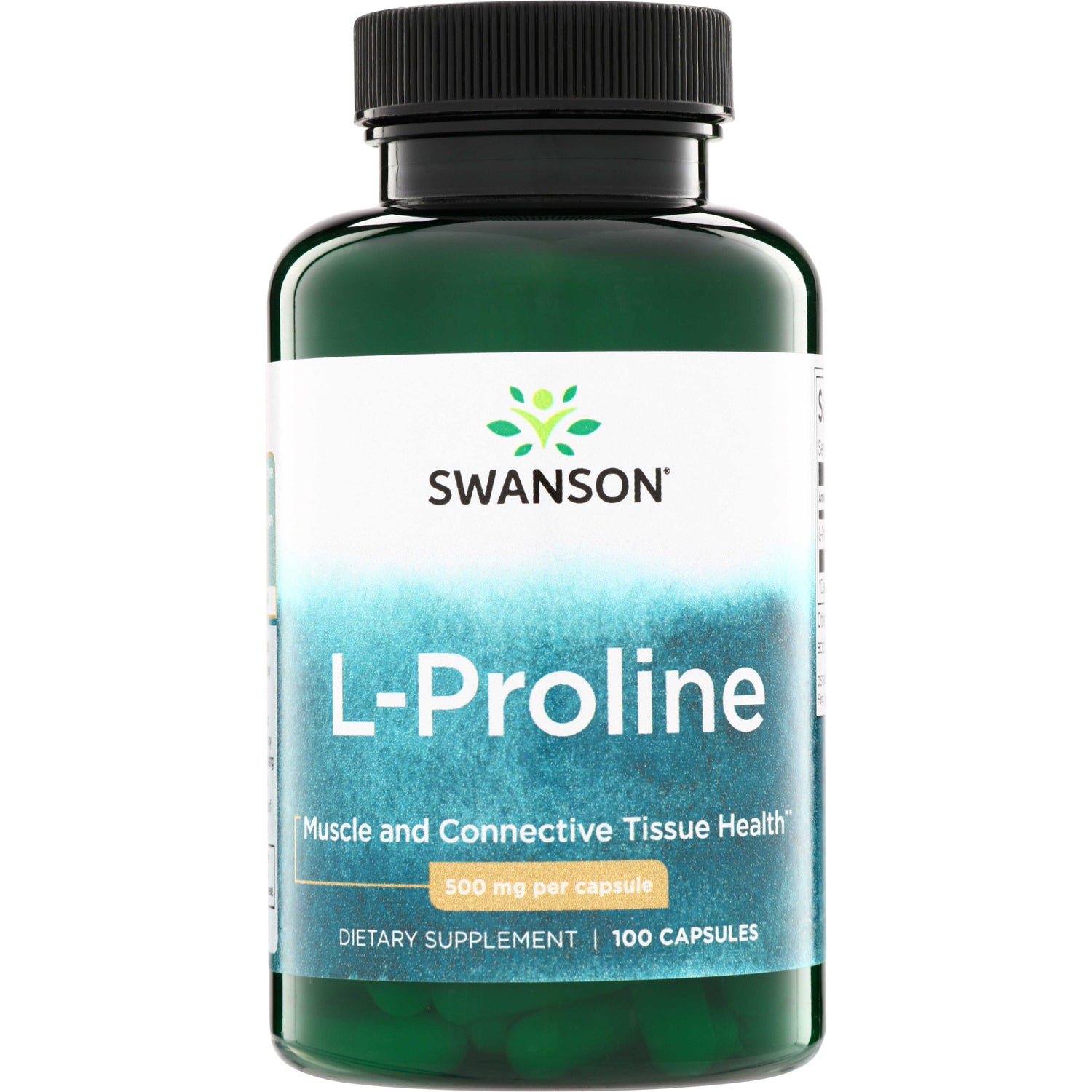 SW1028 | Swanson L-Proline, 500 mg per capsule, 100 capsules, Muscle and Connective Tissue Health