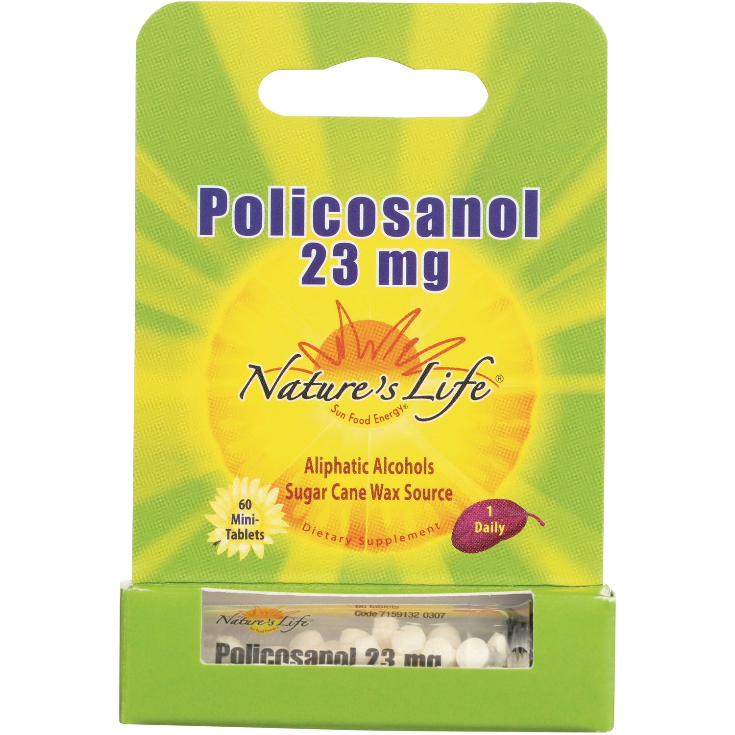 NSL021 | Nature's Life Policosanol 23 mg front packaging with blister of mini tablets visible