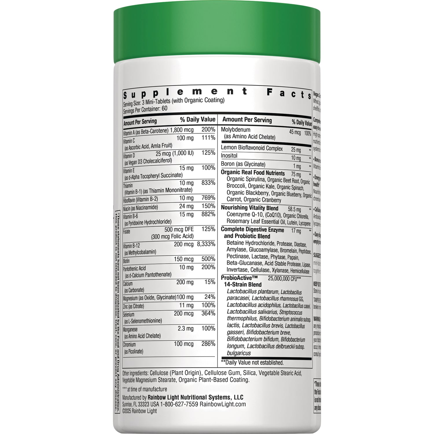 RBL172 | back of white supplement bottle showing Supplement Facts panel and ingredient list