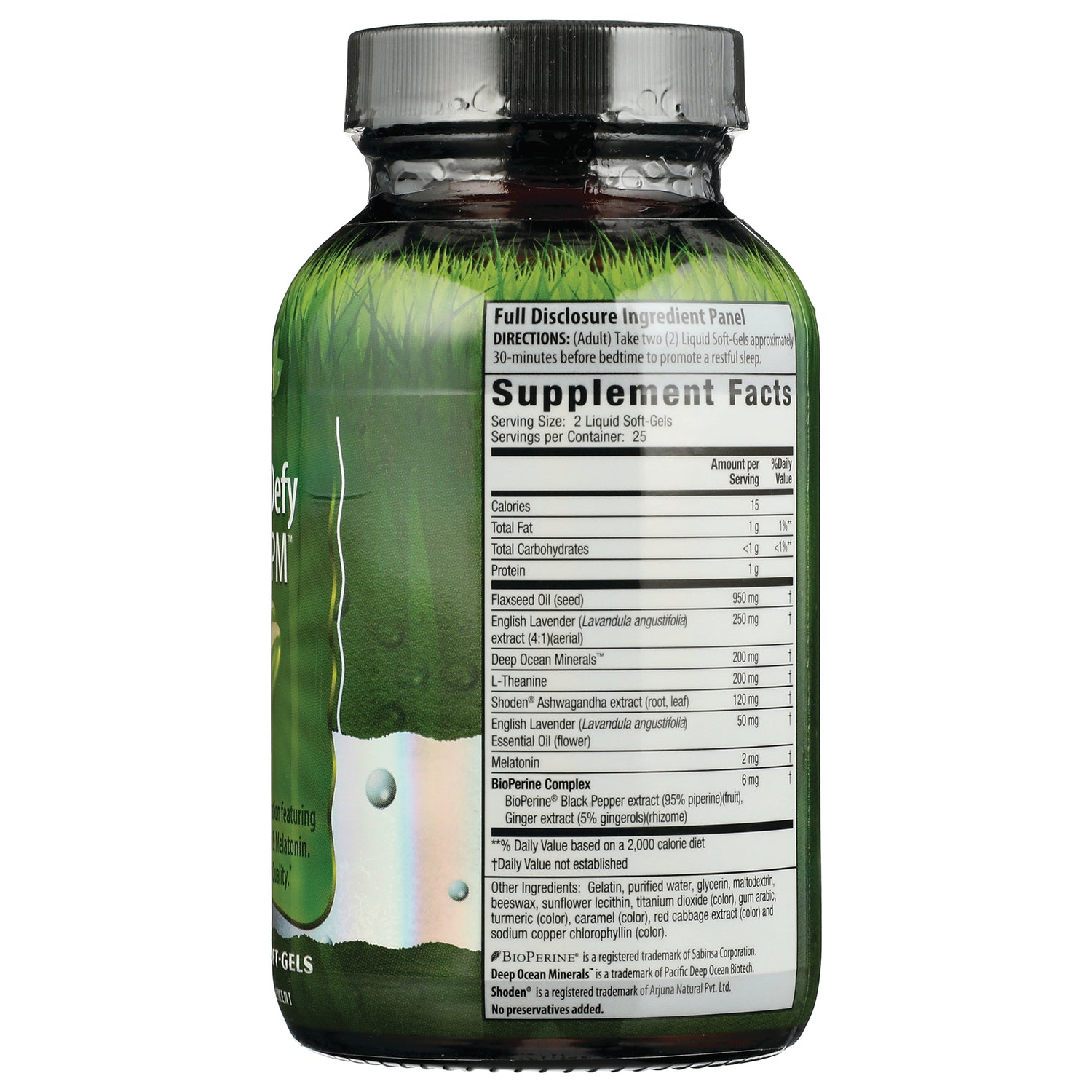 IR260 | back label showing Supplement Facts panel and ingredient list on a green supplement bottle