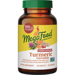 MGF063 | MegaFood Turmeric Curcumin liver support supplement bottle, 60 tablets, 300 mg curcuminoids per serving
