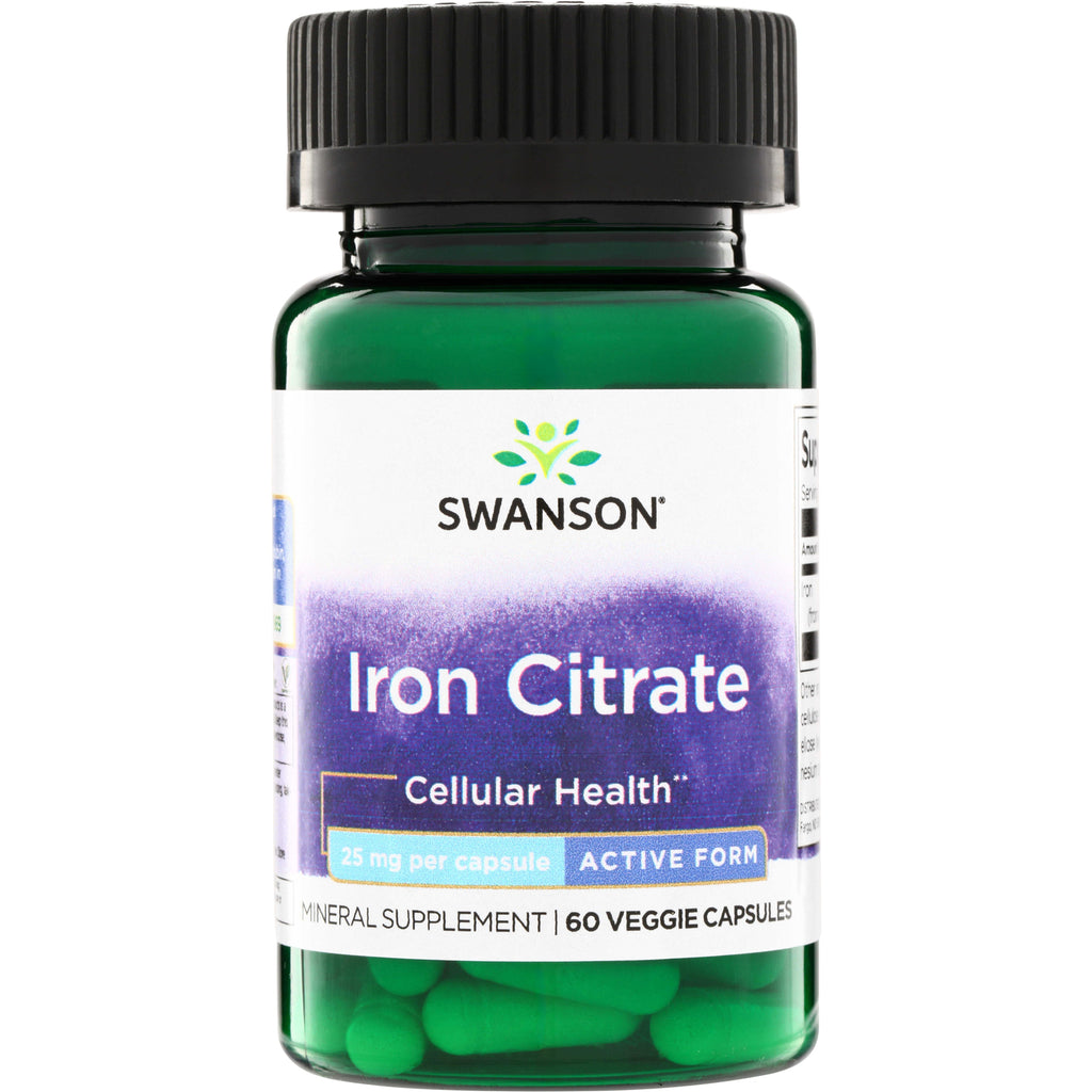 SW1377 | Swanson Iron Citrate supplement bottle, 25 mg per capsule, 60 veggie capsules - Thumbnail