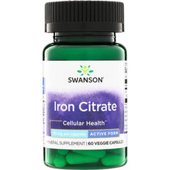 SW1377 | Swanson Iron Citrate supplement bottle, 25 mg per capsule, 60 veggie capsules
