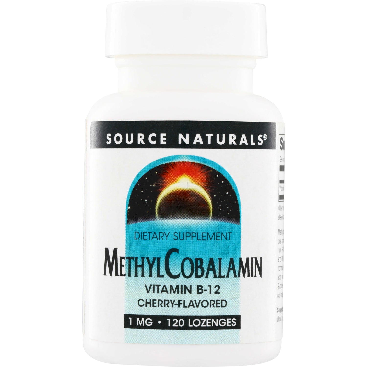 SN124 | Source Naturals MethylCobalamin Vitamin B-12 cherry-flavored lozenges, 1 mg, 120 lozenges