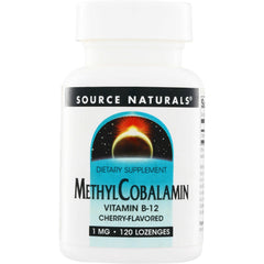 SN124 | Source Naturals MethylCobalamin Vitamin B-12 cherry-flavored lozenges, 1 mg, 120 lozenges