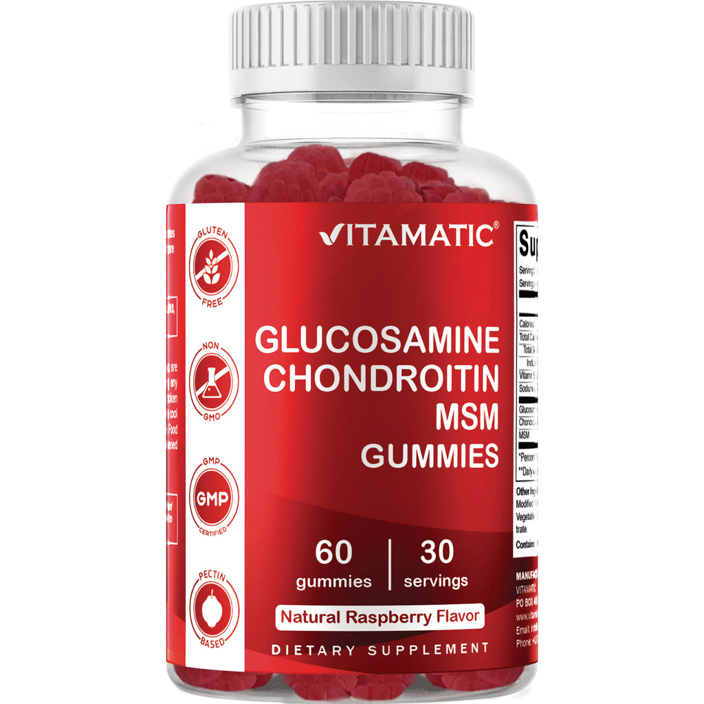 VAM020 | Vitamatic Glucosamine Chondroitin MSM Gummies bottle, 60 gummies, 30 servings, Natural Raspberry Flavor - Thumbnail