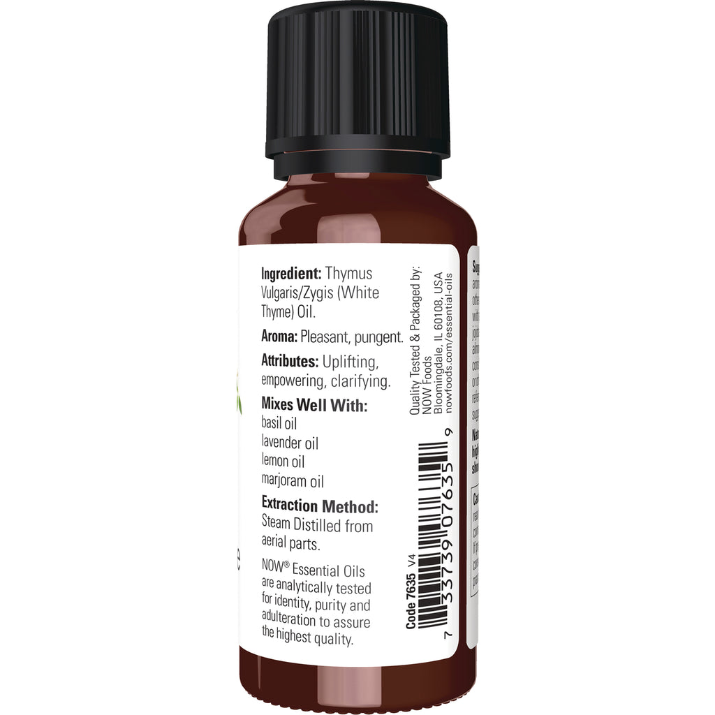 NWF355 | Back label of amber essential oil bottle showing ingredients, aroma, mixes well with list, extraction method and barcode - Thumbnail