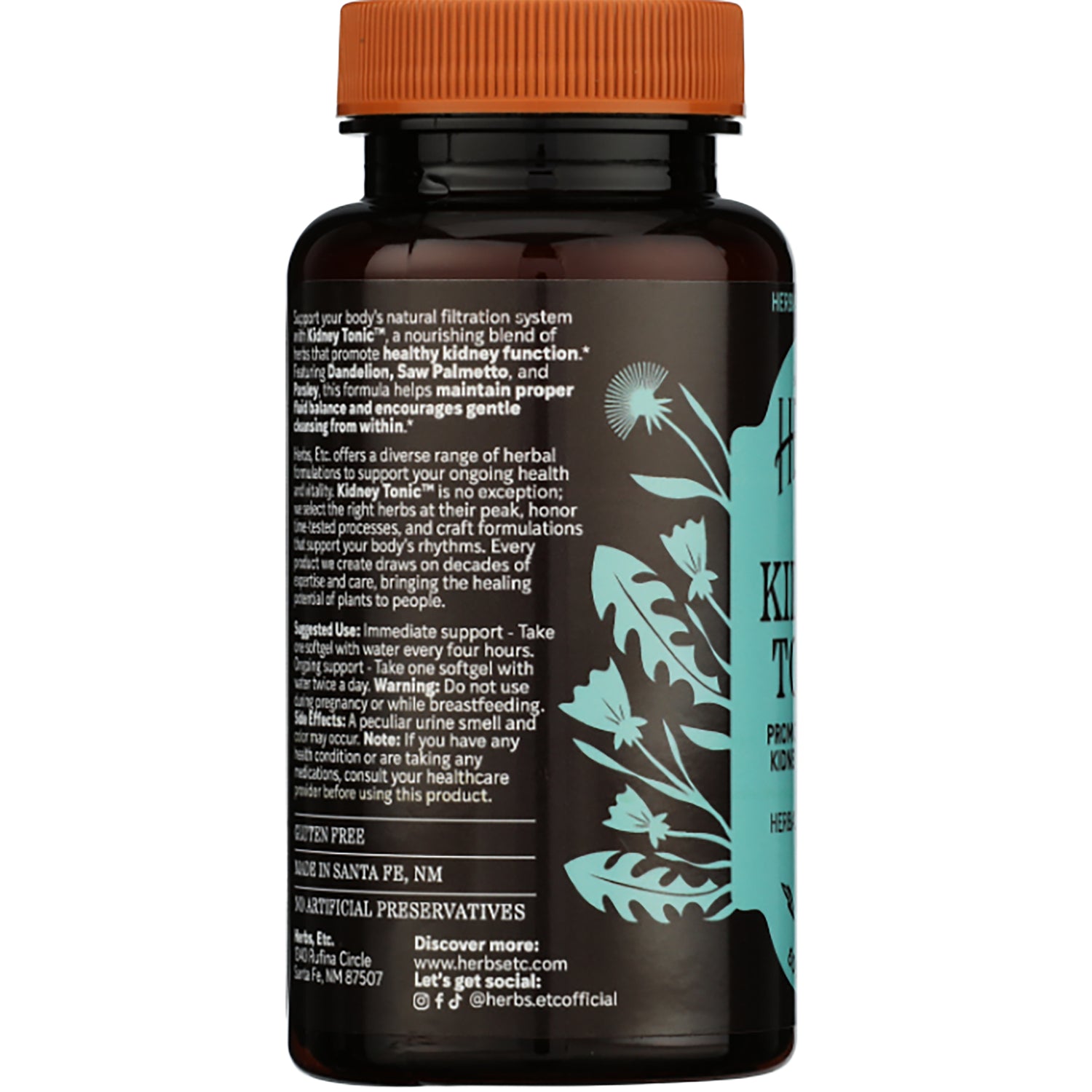 HE113 | Herbal kidney tonic bottle with black label and orange cap, showing ingredients, usage directions, and warnings