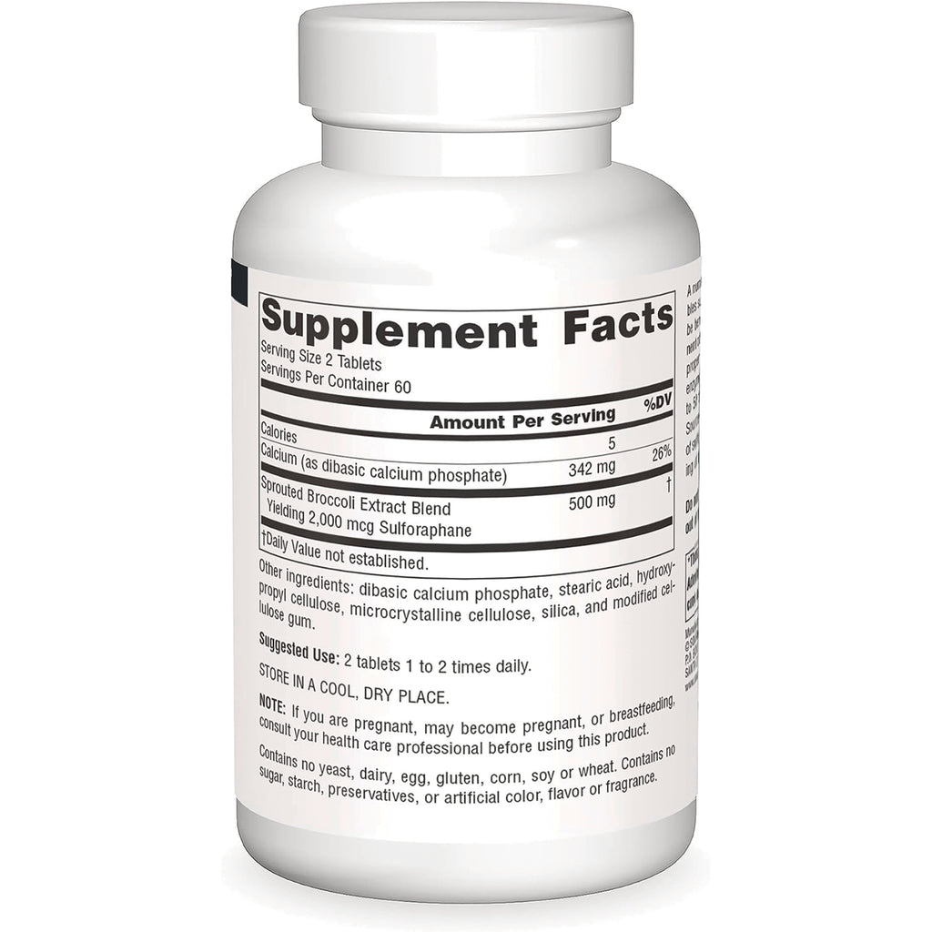 SN970 | Back label with Supplement Facts for sprouted broccoli extract tablets; ingredients and suggested use visible - Thumbnail