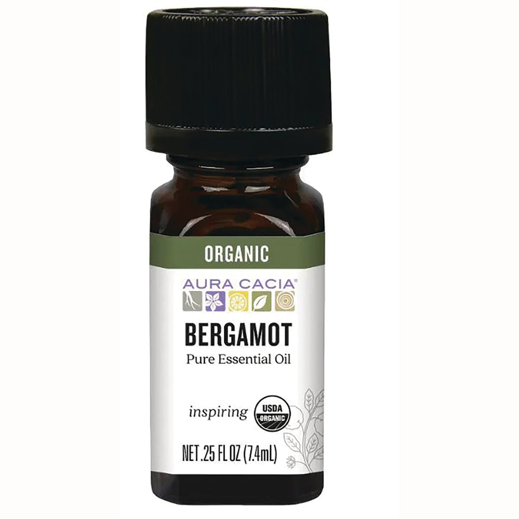ARC020 | Aura Cacia Bergamot pure essential oil .25 FL OZ (7.4 mL) amber bottle with black cap - Thumbnail