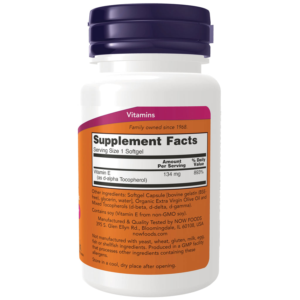 NWF817 | Back label showing Supplement Facts for Vitamin E softgel, ingredients and manufacturer information - Thumbnail
