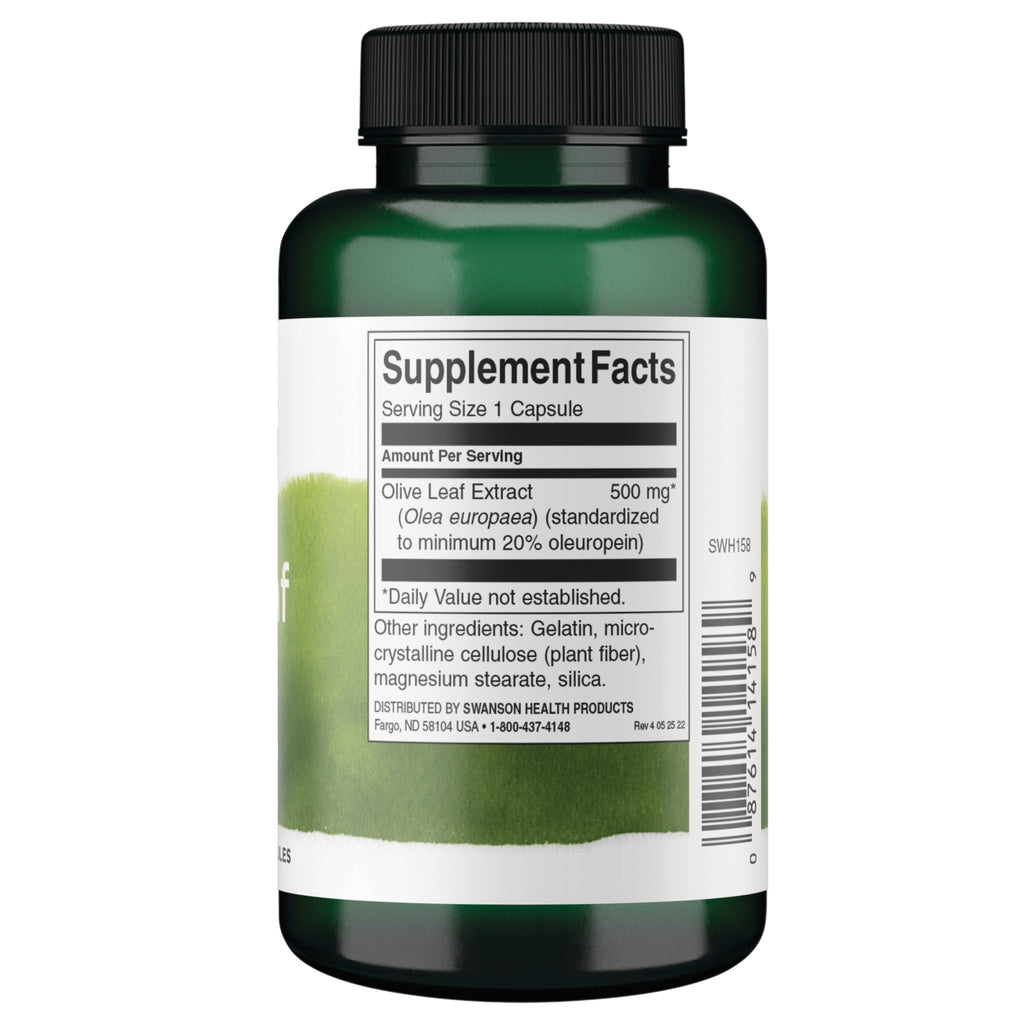 SWH158 | Supplement Facts panel for Olive Leaf Extract 500 mg capsules - Thumbnail