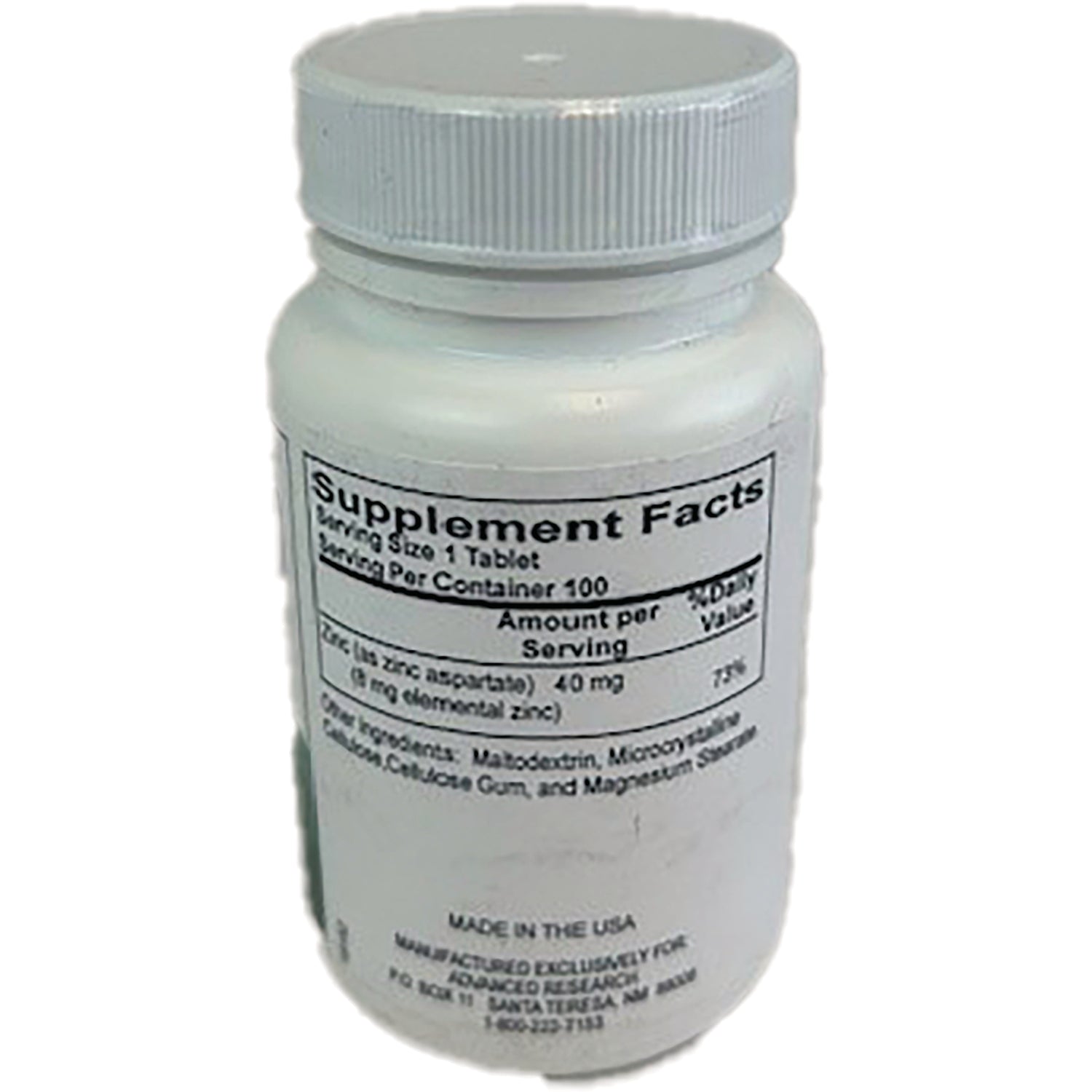 ADR027 | Back label showing Supplement Facts, serving size, and other ingredients