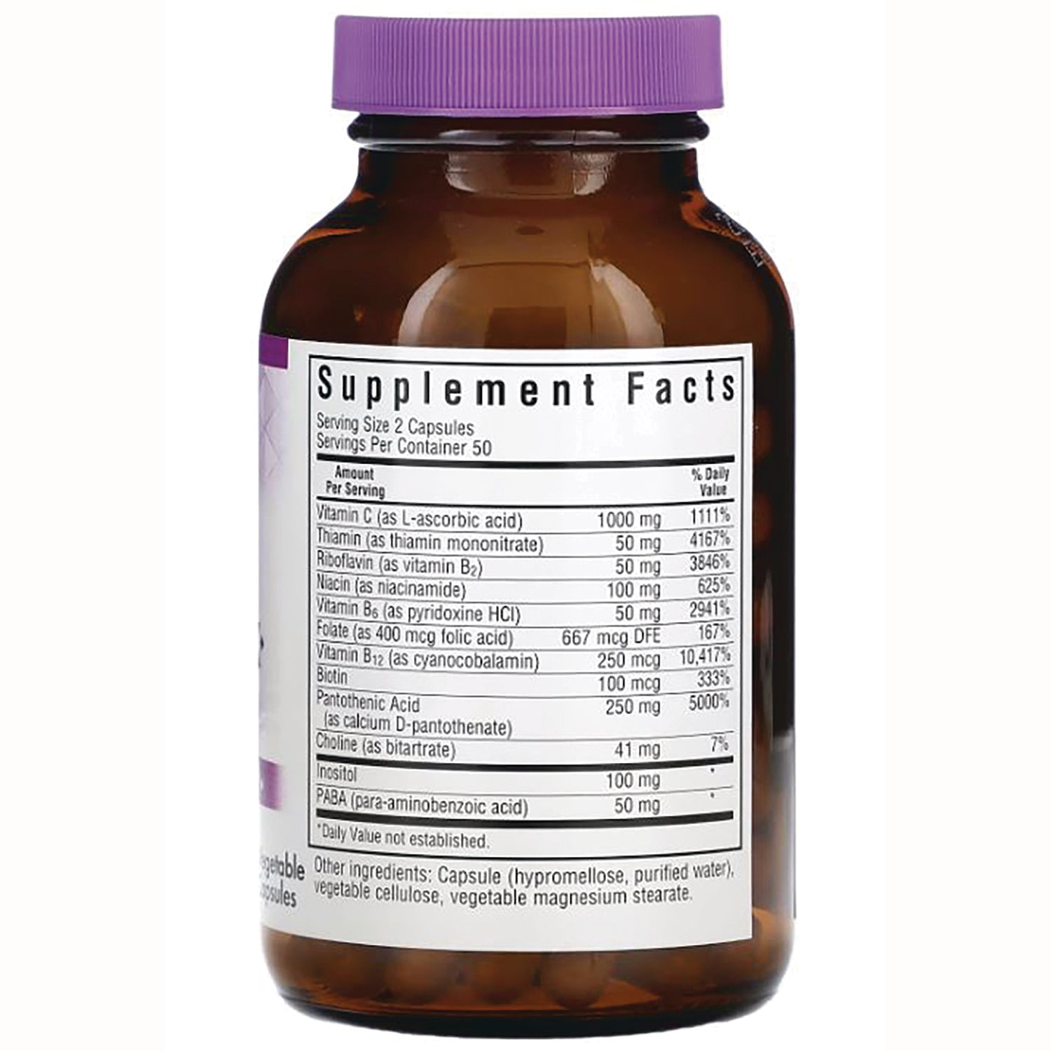 BLU115 | Back of brown supplement bottle showing Supplement Facts panel and ingredient list