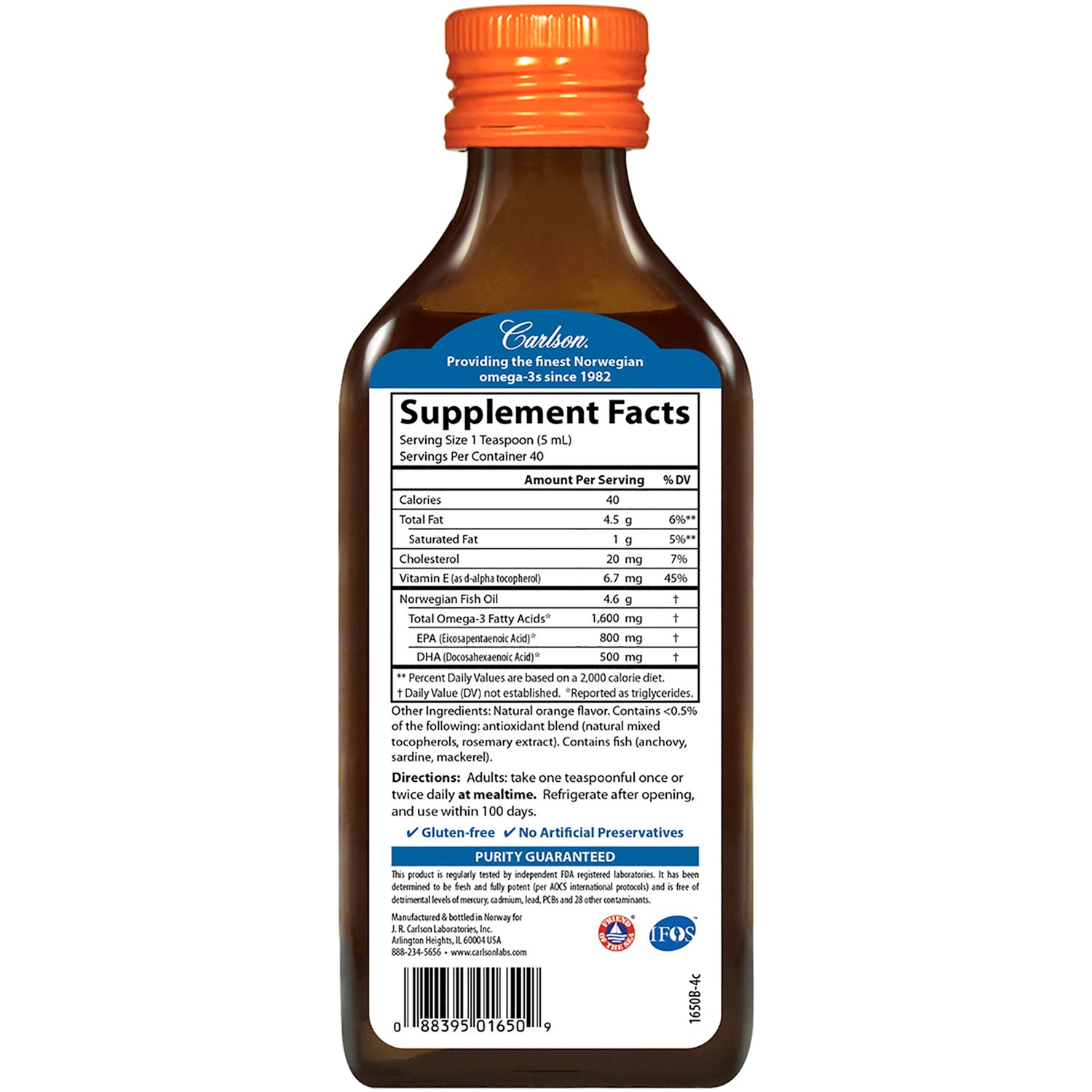 CSN006 | back label showing Supplement Facts, ingredients, directions and barcode on a brown bottle
