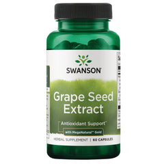 SWH291 | Four Swanson Grape Seed Extract supplement bottles with front labels reading Grape Seed Extract and 60 capsules || SWH291 | Three Swanson Grape Seed Extract bottles, front labels read Antioxidant Support, 60 capsules || SWH291 | Two green Swanson Grape Seed Extract supplement bottles front label showing Antioxidant Support 60 capsules