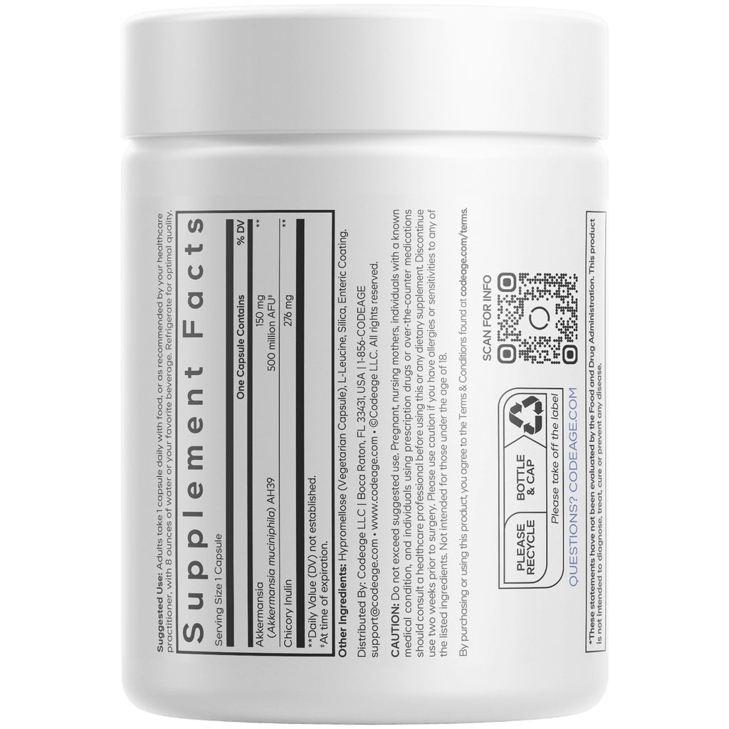 CDG005 | White supplement bottle labeled AKKERMANSIA 500 ULTRA, 90 vegetable capsules, Codeage - Thumbnail