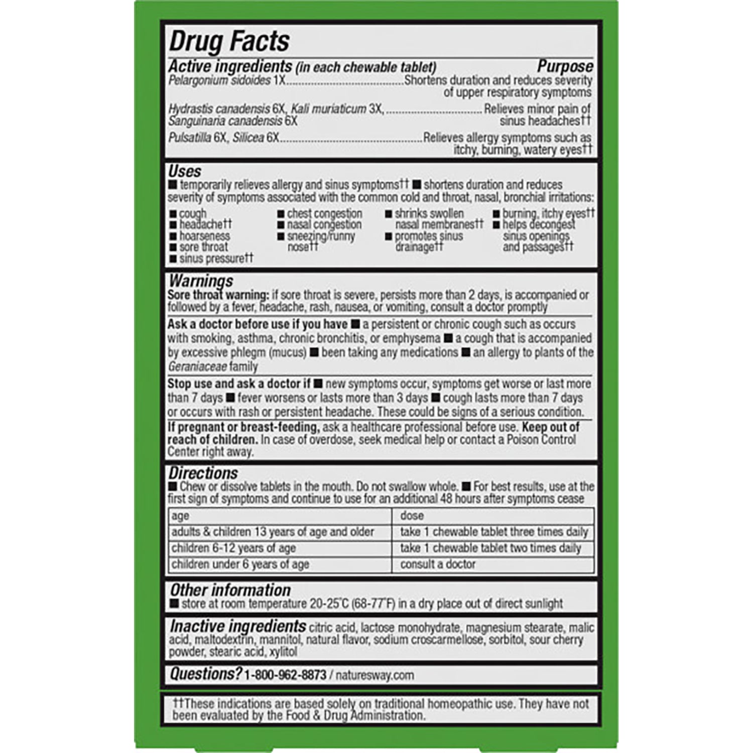 NW1053 | Back panel showing Drug Facts with active and inactive ingredients, warnings, directions, and storage info