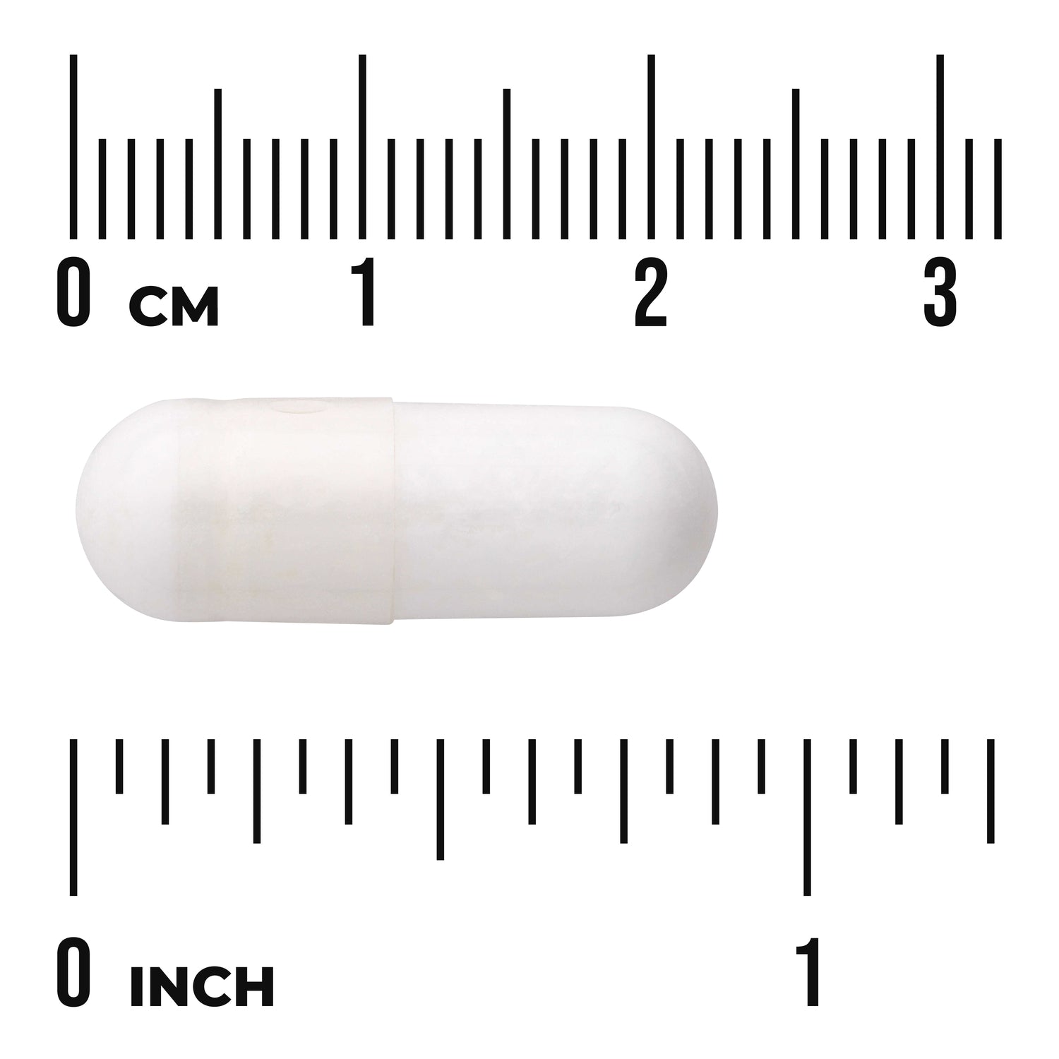 SWU456 | White capsule with cm and inch ruler for size reference