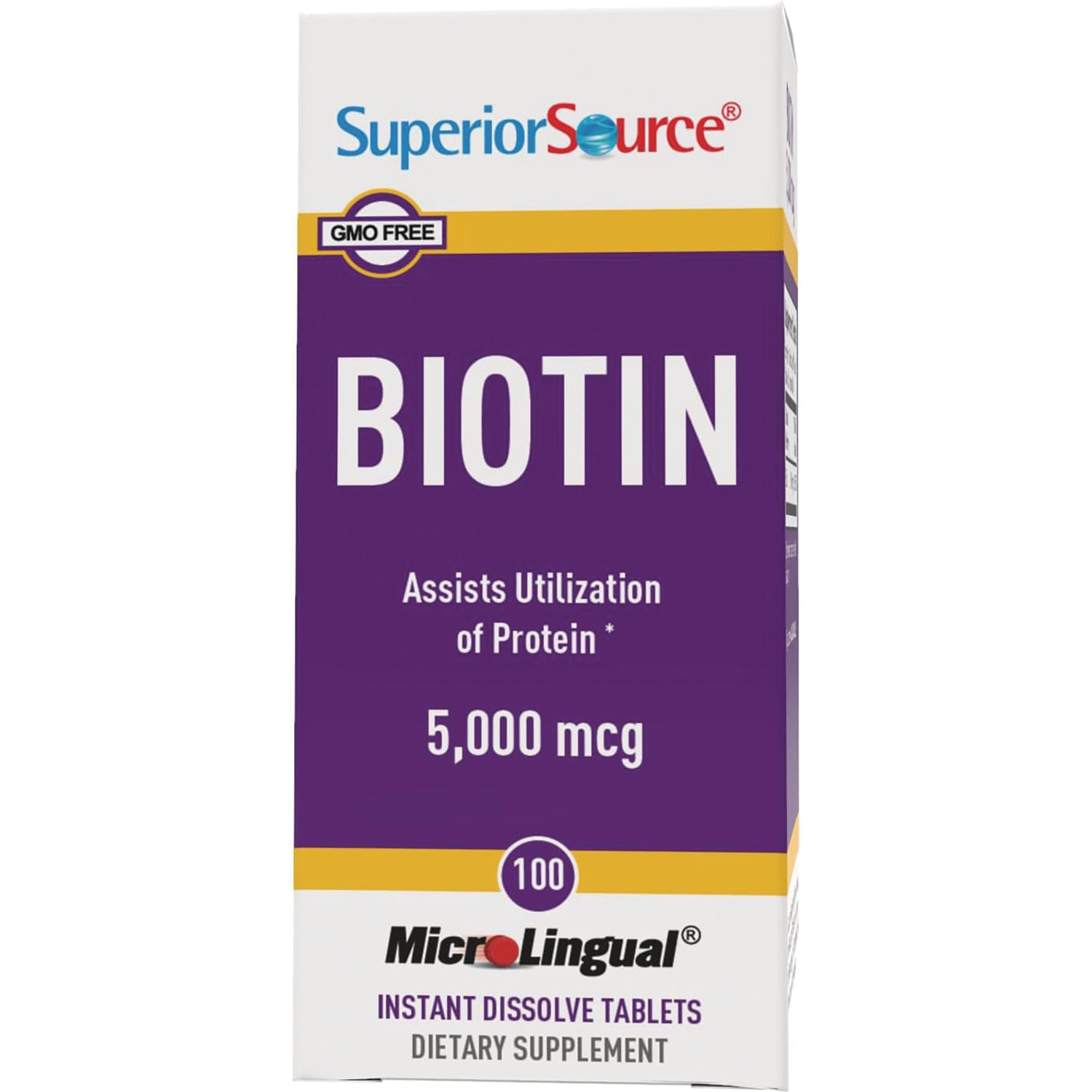 SUS012 | Superior Source Biotin 5,000 mcg MicroLingual tablets, 100 count, GMO Free, Instant Dissolve Tablets
