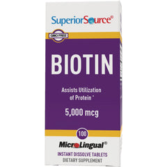 SUS012 | Superior Source Biotin 5,000 mcg MicroLingual tablets, 100 count, GMO Free, Instant Dissolve Tablets