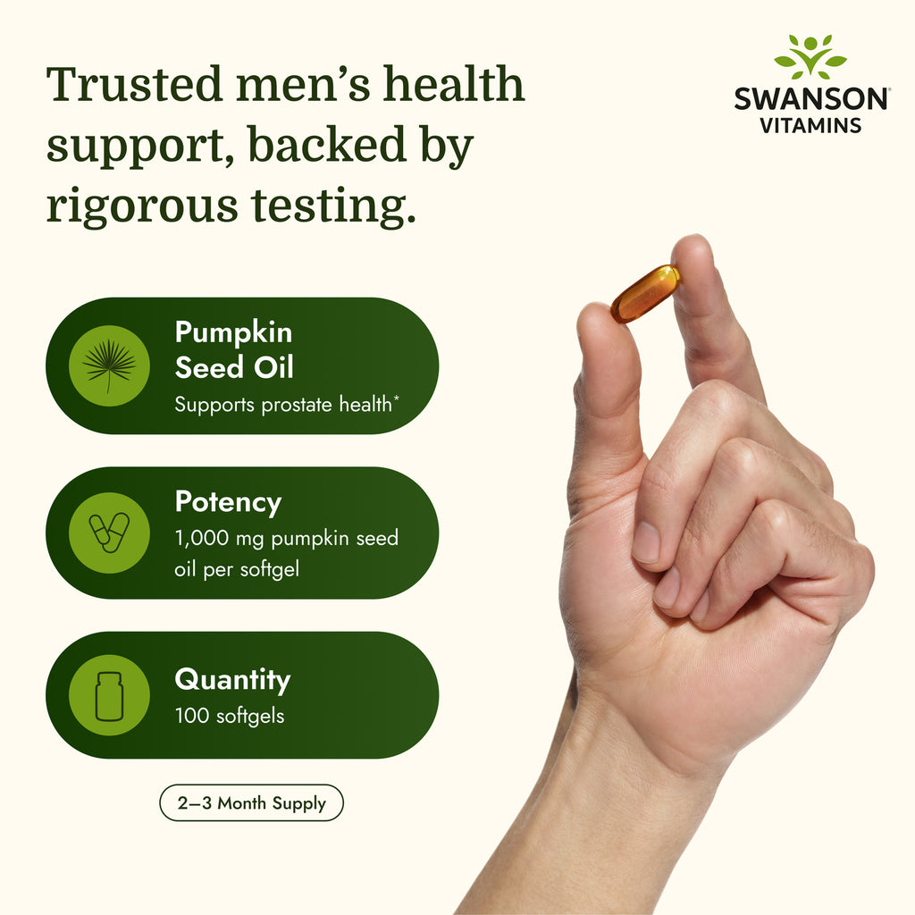 SW364 | Swanson Pumpkin Seed Oil bottle with text Phytosterols for heart support, prostate health support, omega-3 fatty acids - Thumbnail