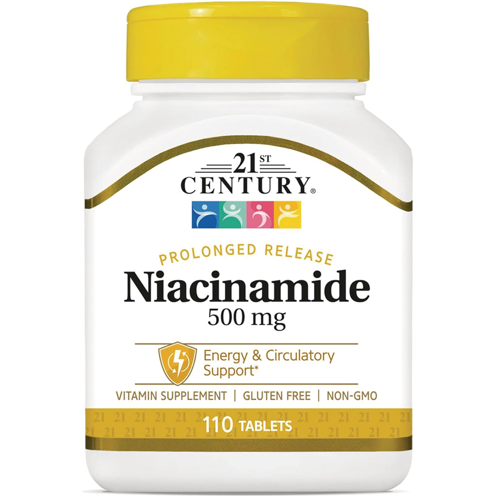 CNT109 | 21st Century Niacinamide 500 mg bottle with yellow cap, 110 tablets, prolonged release vitamin supplement - Thumbnail