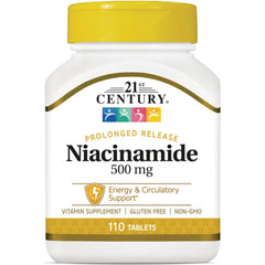 CNT109 | 21st Century Niacinamide 500 mg bottle with yellow cap, 110 tablets, prolonged release vitamin supplement