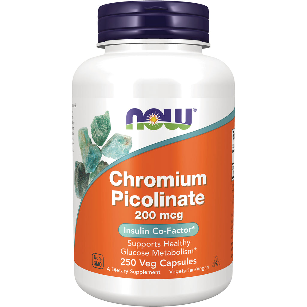 NWF297 | NOW Chromium Picolinate 200 mcg white bottle with orange label, 250 veg capsules - Thumbnail