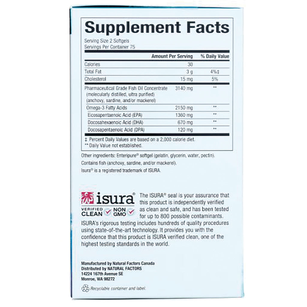 NFC117 | back panel showing Supplement Facts table with fish oil omega-3 amounts and ISURA verification text - Thumbnail