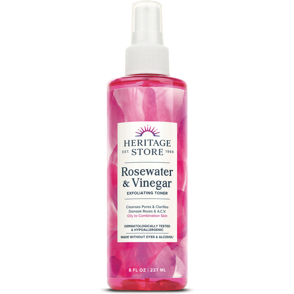 HTG110 | Heritage Store Rosewater & Vinegar exfoliating toner spray, 8 fl oz pink bottle - Thumbnail