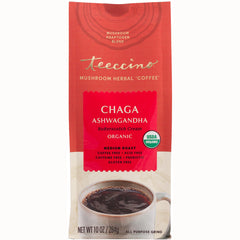 TCN022 | Teeccino Mushroom Herbal 'Coffee' Chaga Ashwagandha Butterscotch Cream, organic medium roast, 10 oz bag