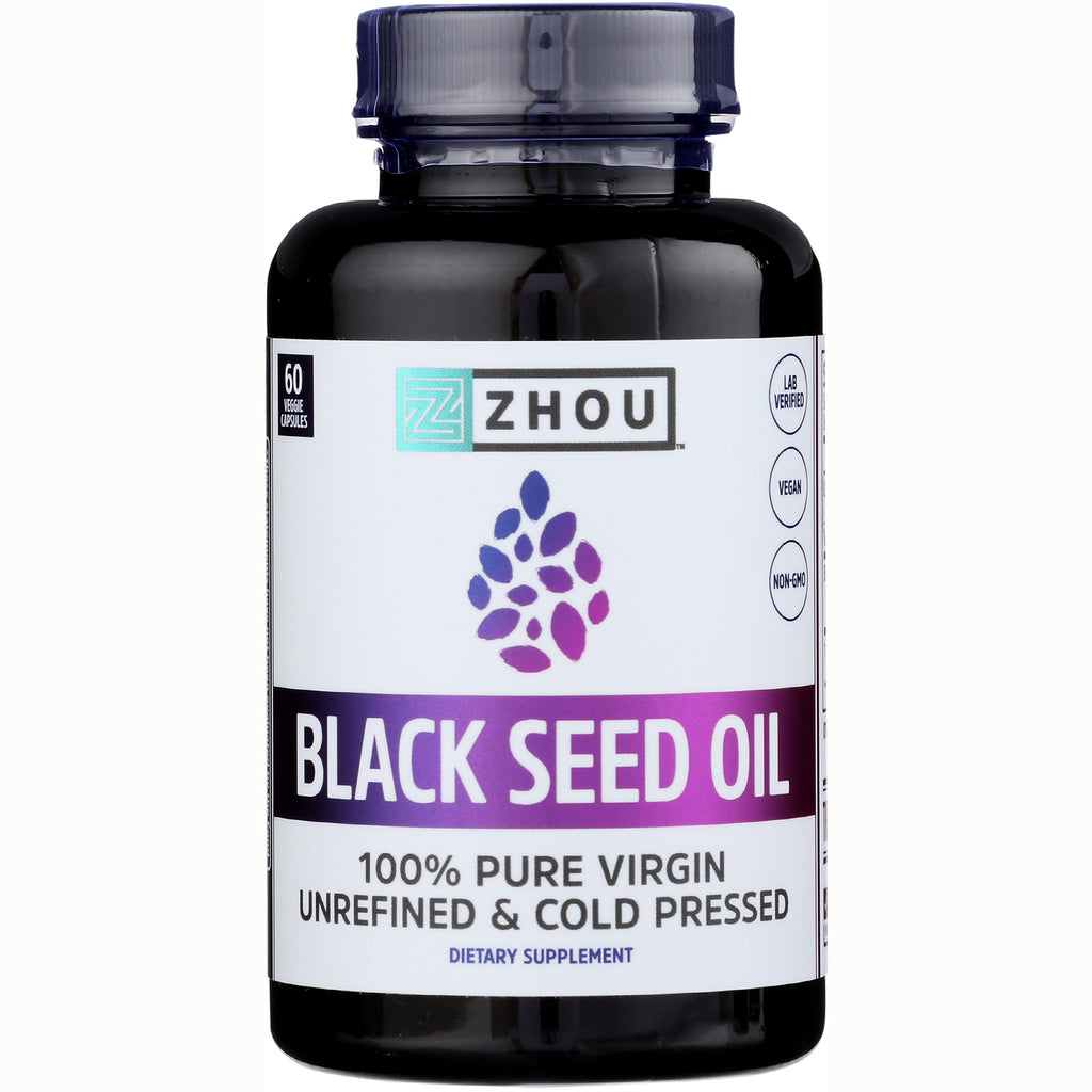 ZOU001 | Zhou Black Seed Oil supplement bottle, 60 veggie capsules, 100% pure virgin, unrefined and cold pressed - Thumbnail