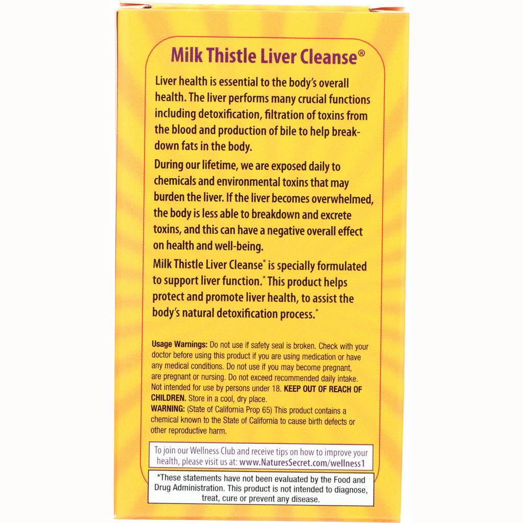 NTS28 | Back of yellow Milk Thistle Liver Cleanse box showing product description, usage warnings and directions - Thumbnail