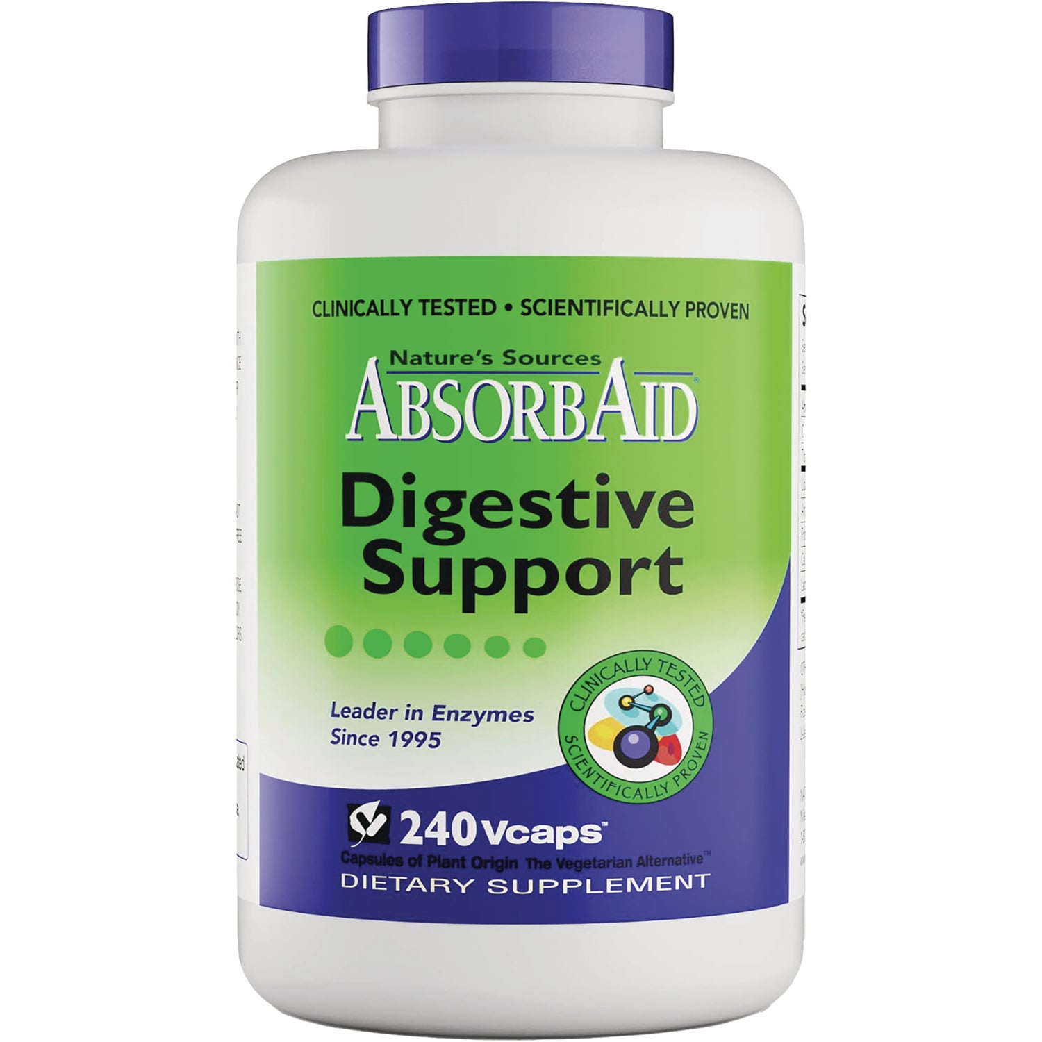 NAS001 | AbsorbAid Digestive Support white bottle with green label, 240 Vcaps dietary supplement