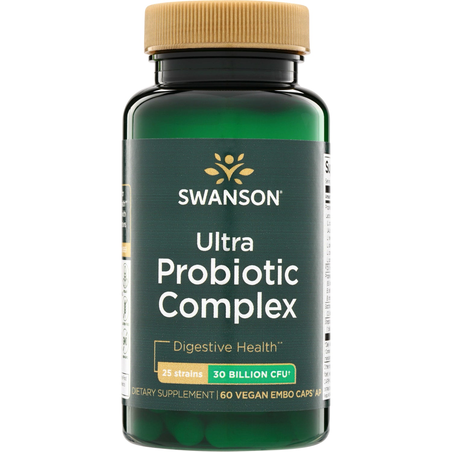 SWA044 | Swanson Ultra Probiotic Complex bottle front, 30 Billion CFU, 25 strains, 60 vegan capsules