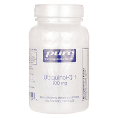 PRN087 | Pure Encapsulations Ubiquinol-QH 100 mg white supplement bottle, 60 softgel capsules front view