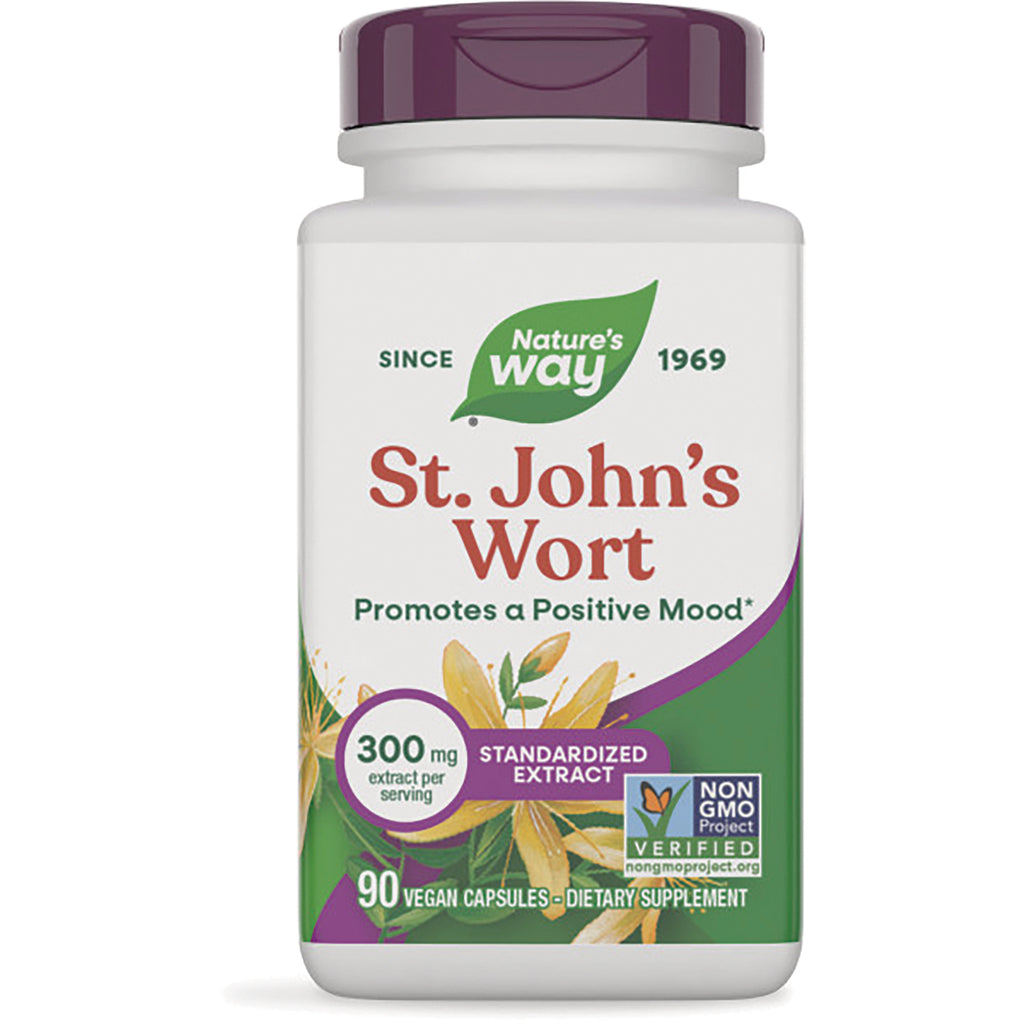 NW533 | Nature's Way St. John's Wort supplement bottle, 90 vegan capsules, 300 mg standardized extract, Non-GMO - Thumbnail
