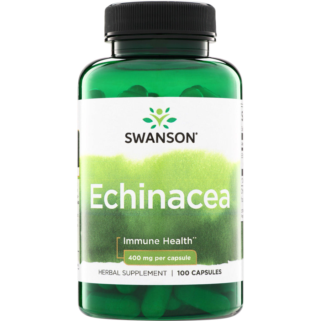SW423 | Swanson Echinacea supplement bottle, 400 mg per capsule, 100 capsules, front label 'Immune Health' - Thumbnail