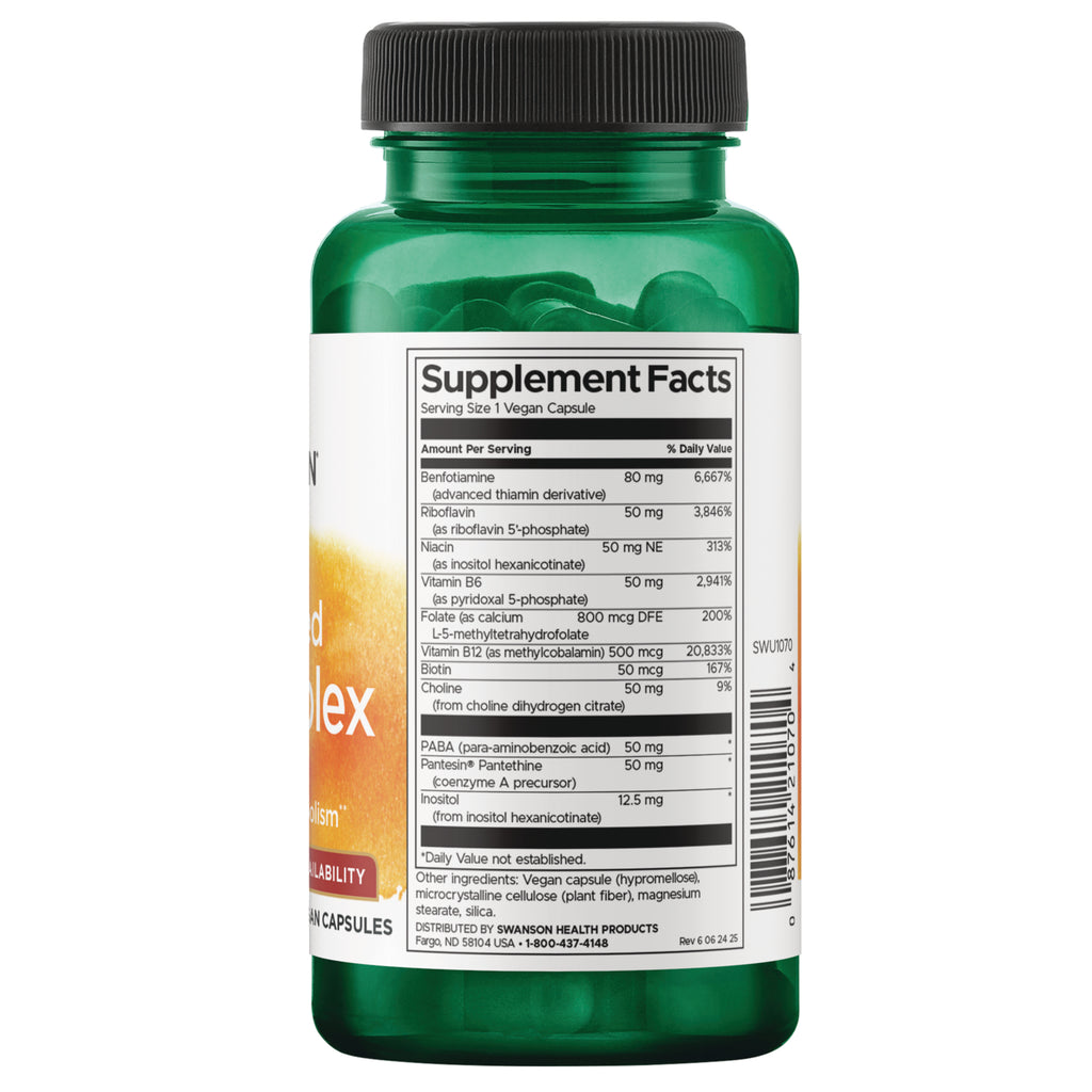 SWU1070 | Back of green supplement bottle with Supplement Facts panel, serving size 1 vegan capsule, ingredients and barcode - Thumbnail