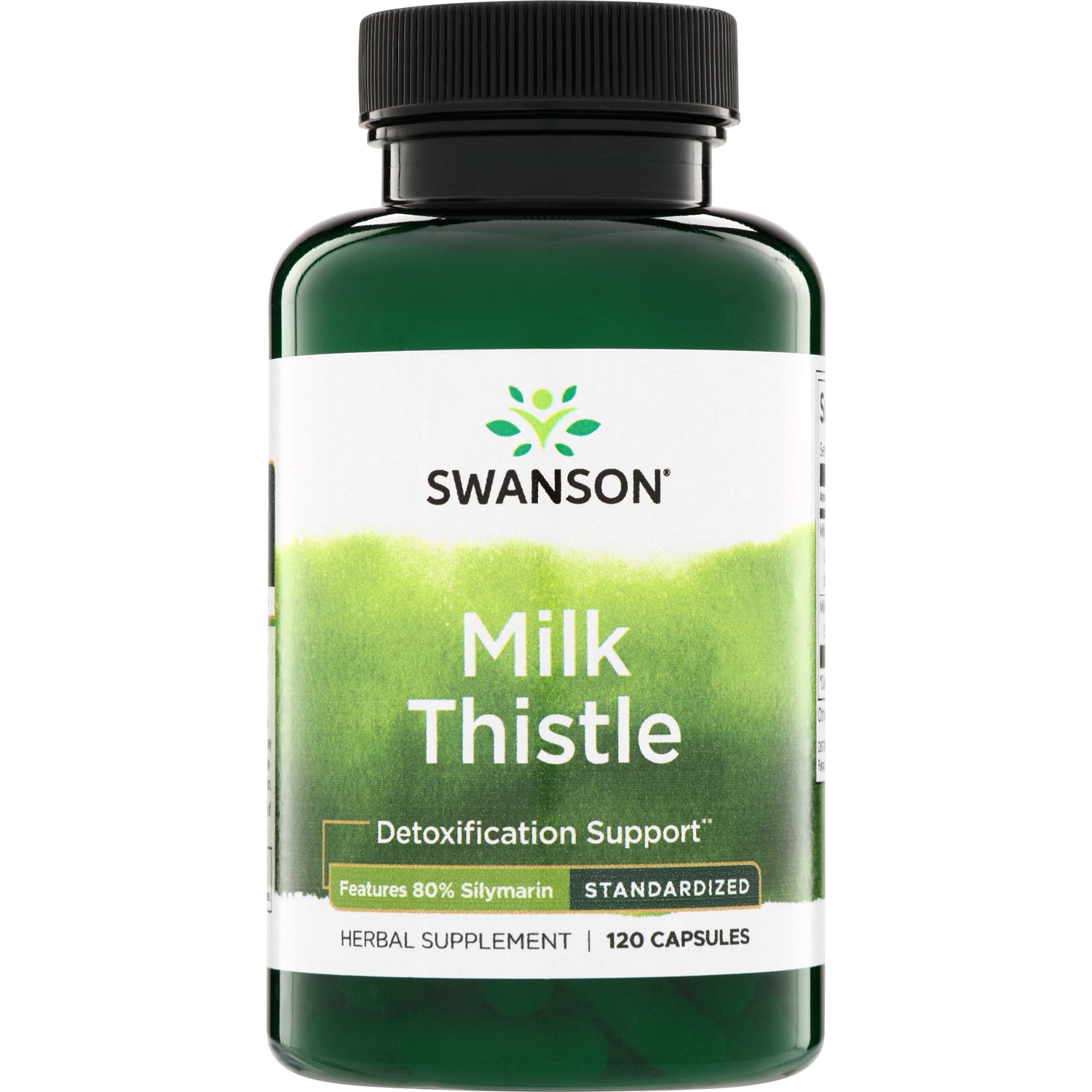 SWH051 | Swanson Milk Thistle supplement bottle, 120 capsules, Detoxification Support, standardized with 80% silymarin
