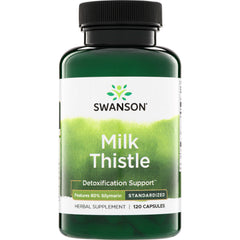 SWH051 | Swanson Milk Thistle supplement bottle, 120 capsules, Detoxification Support, standardized with 80% silymarin