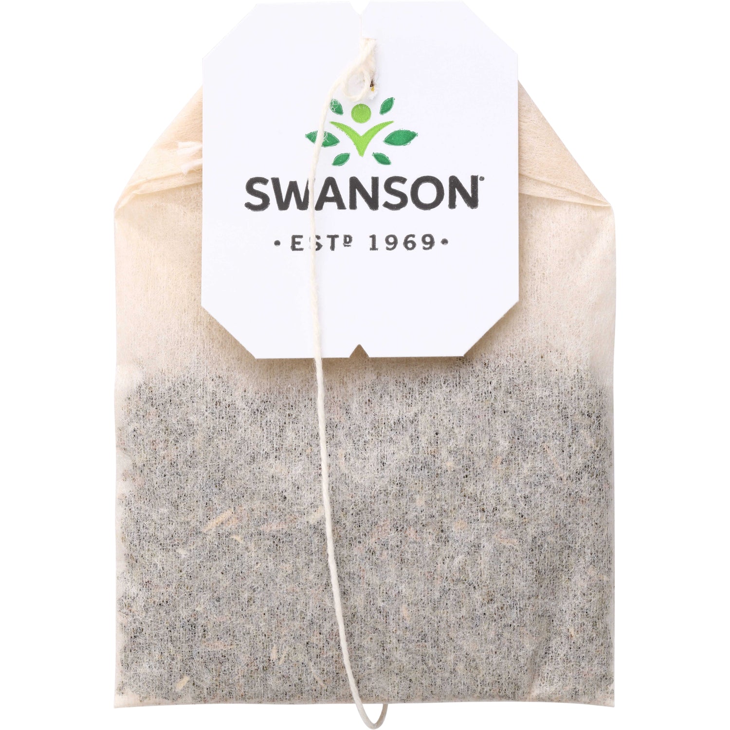 SWF081 | Tea bag with Swanson tag reading "SWANSON ESTP 1969" on white background