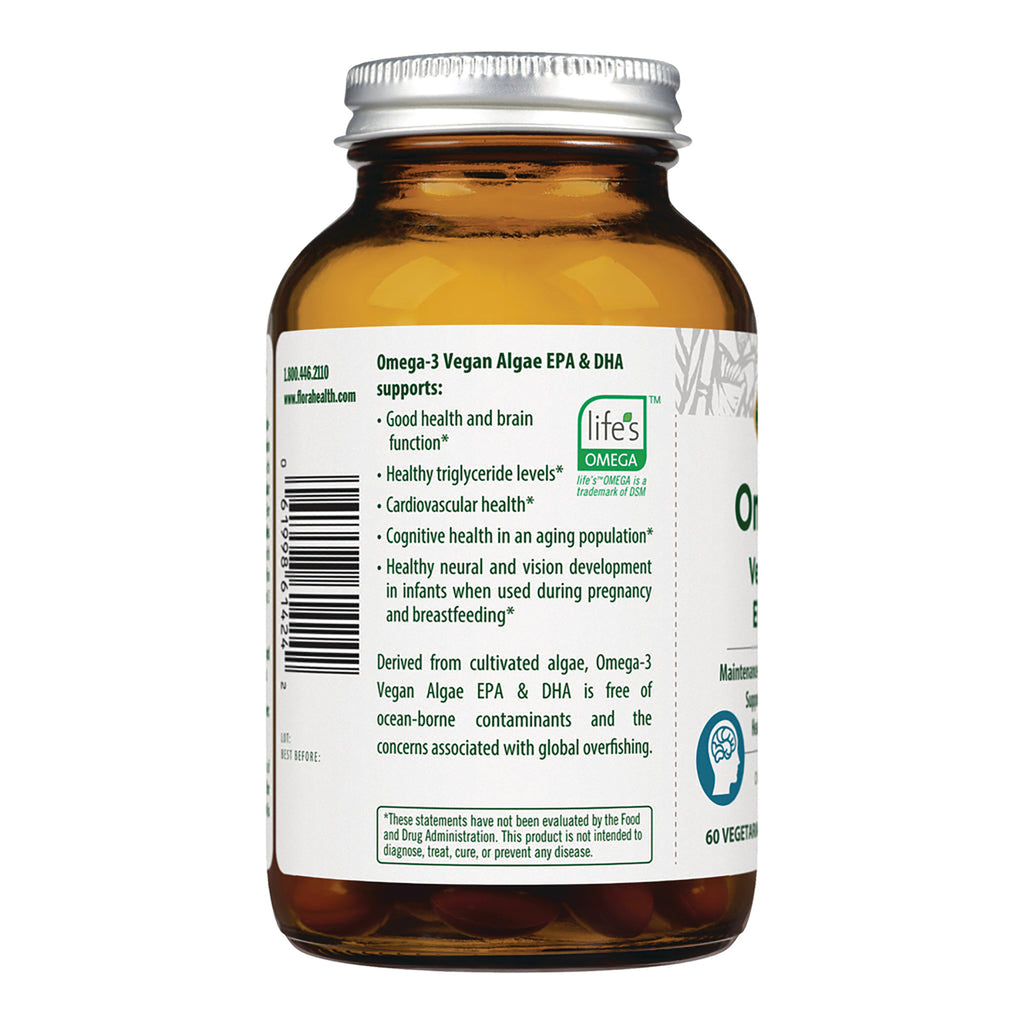 FL114 | bottle back label listing Omega-3 vegan algae EPA & DHA benefits and usage - Thumbnail