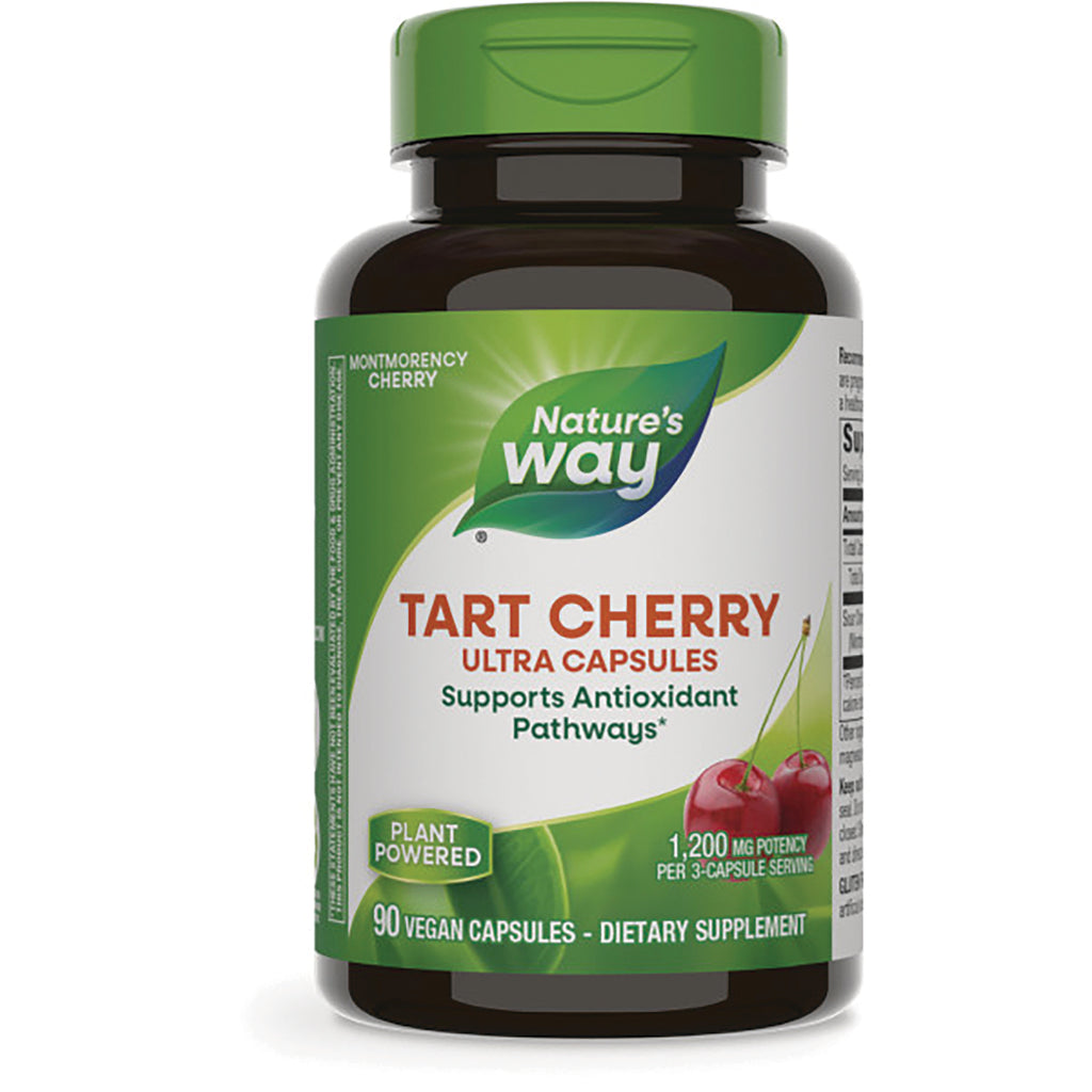 ET436 | Nature's Way Tart Cherry Ultra Capsules bottle with green label, 90 vegan capsules, plant powered - Thumbnail
