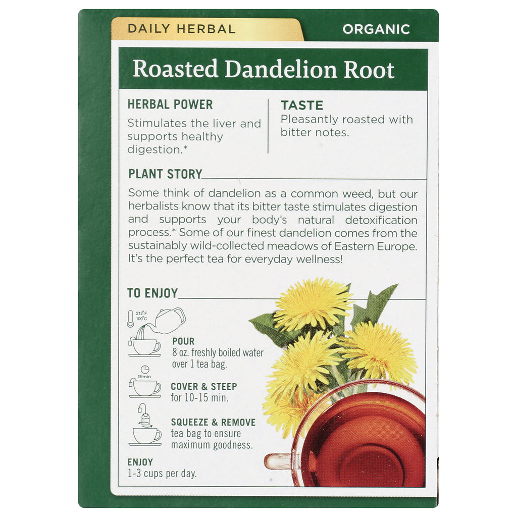TMD003 | Back of Roasted Dandelion Root tea box showing benefits, taste notes, plant story, and brewing instructions - Thumbnail
