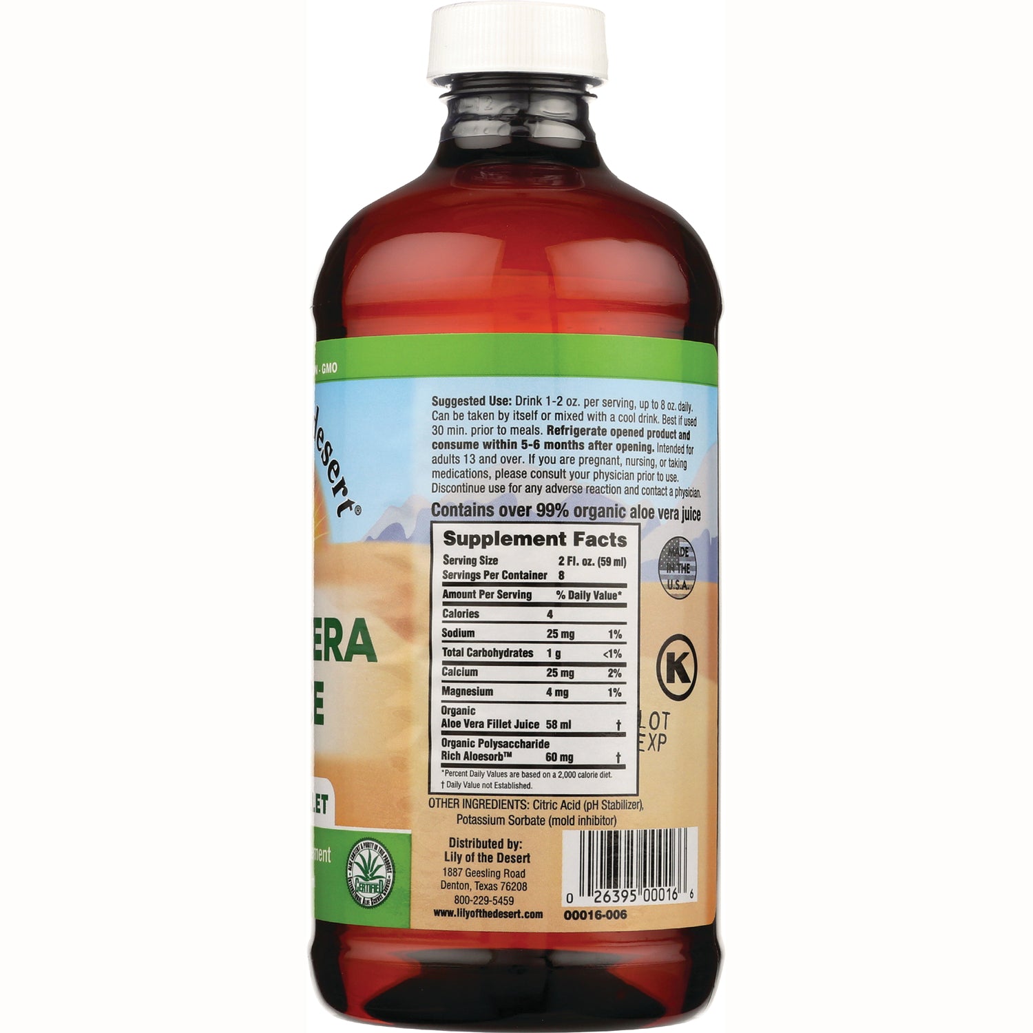 LIL036 | Back label of amber bottle showing Supplement Facts panel, ingredients, barcode and lot/exp information