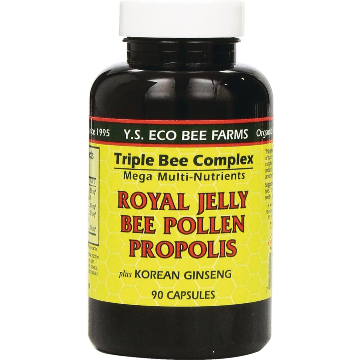 YS030 | Y.S. Eco Bee Farms Triple Bee ComplexRoyal Jelly, Bee Pollen, Propolis with Korean Ginseng, 90 capsules