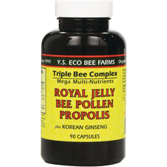 YS030 | Y.S. Eco Bee Farms Triple Bee ComplexRoyal Jelly, Bee Pollen, Propolis with Korean Ginseng, 90 capsules