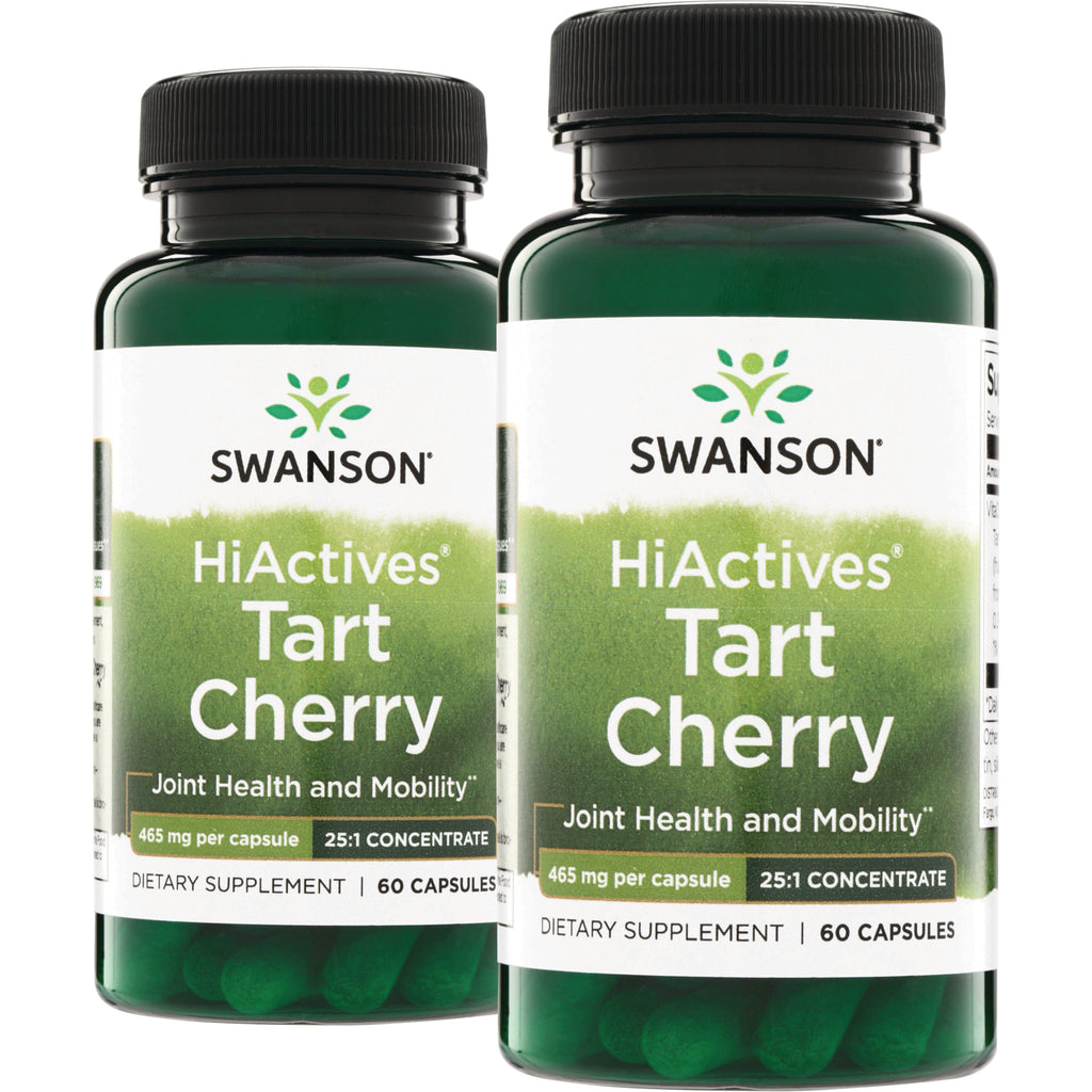 SWH301 | Two green bottles of Swanson Vitamins HiActives Tart Cherry joint health and mobility 465 mg - Thumbnail